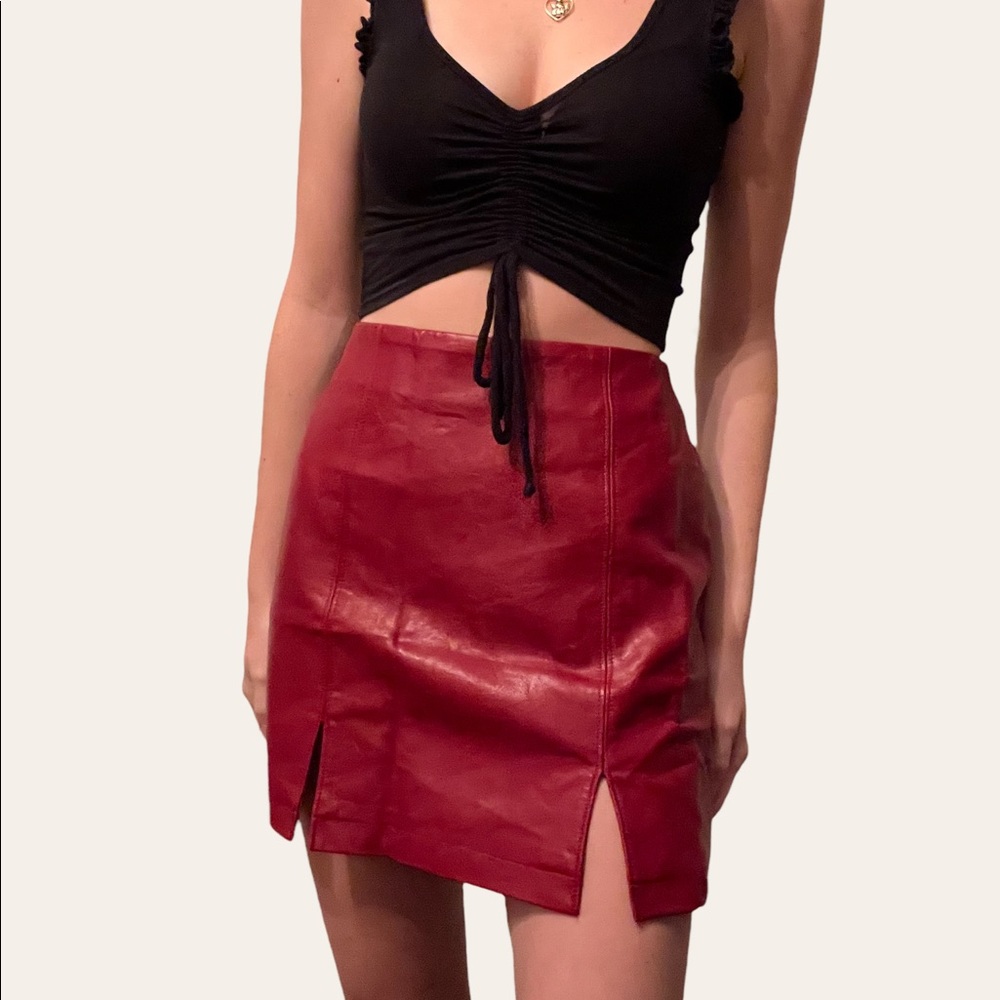 sexy red leather mini skirt size small from Forever 21